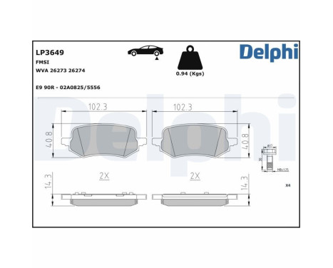 Bromsbeläggssats, skivbroms LP3649 Delphi