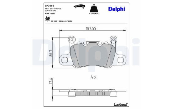 Bromsbeläggssats, skivbroms LP3655 Delphi