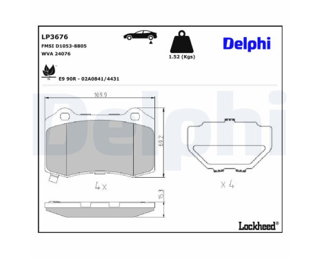 Bromsbeläggssats, skivbroms LP3676 Delphi
