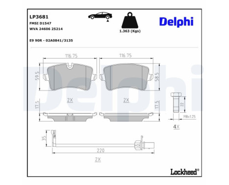 Bromsbeläggssats, skivbroms LP3681 Delphi