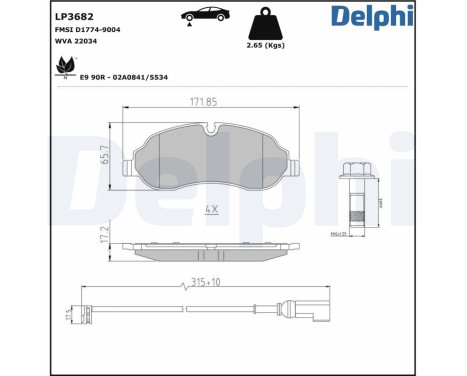 Bromsbeläggssats, skivbroms LP3682 Delphi