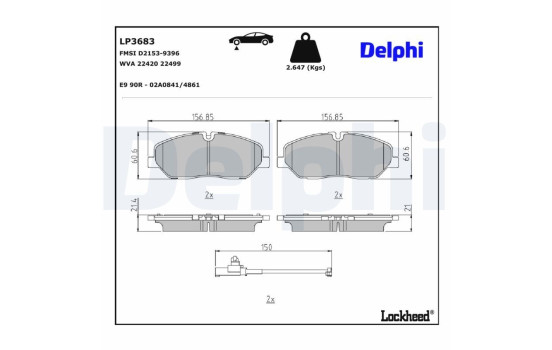 Bromsbeläggssats, skivbroms LP3683 Delphi