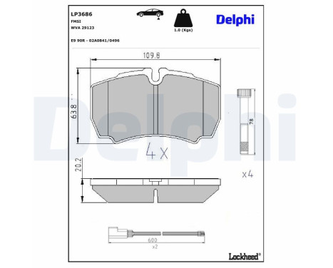 Bromsbeläggssats, skivbroms LP3686 Delphi