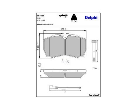 Bromsbeläggssats, skivbroms LP3686 Delphi