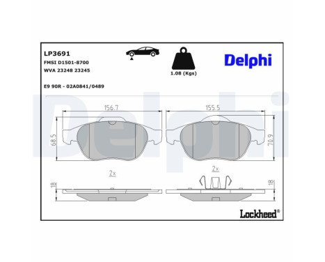 Bromsbeläggssats, skivbroms LP3691 Delphi