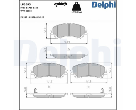 Bromsbeläggssats, skivbroms LP3693 Delphi