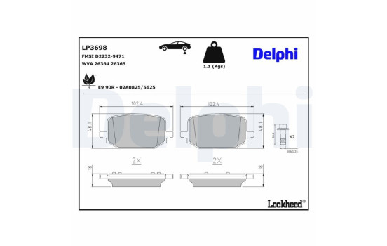 Bromsbeläggssats, skivbroms LP3698 Delphi