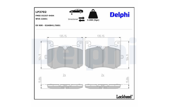 Bromsbeläggssats, skivbroms LP3702 Delphi
