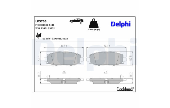 Bromsbeläggssats, skivbroms LP3703 Delphi