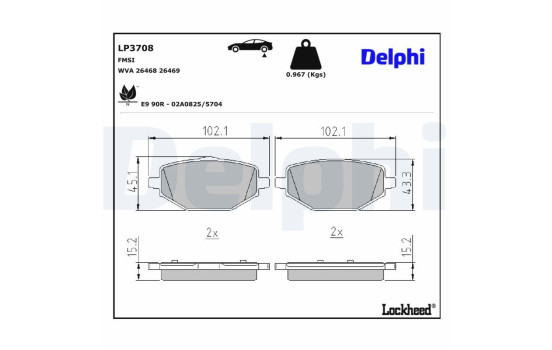 Bromsbeläggssats, skivbroms LP3708 Delphi