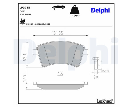 Bromsbeläggssats, skivbroms LP3715 Delphi