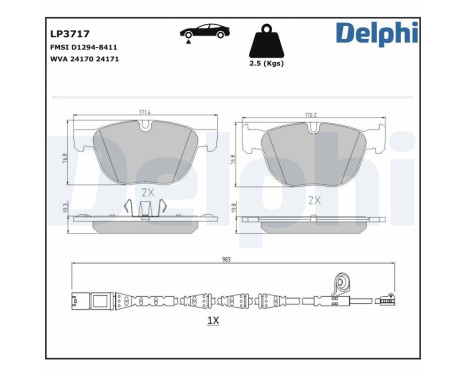 Bromsbeläggssats, skivbroms LP3717 Delphi