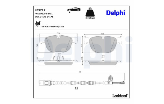 Bromsbeläggssats, skivbroms LP3717 Delphi