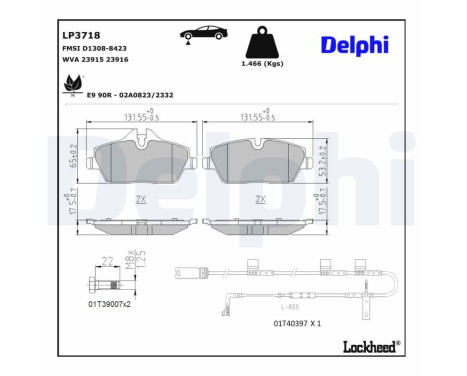 Bromsbeläggssats, skivbroms LP3718 Delphi
