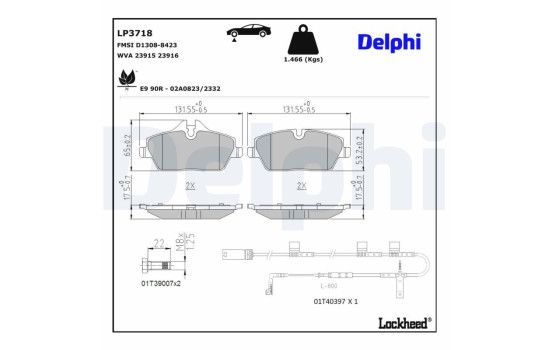 Bromsbeläggssats, skivbroms LP3718 Delphi