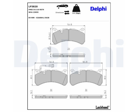 Bromsbeläggssats, skivbroms LP3820 Delphi