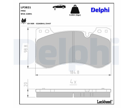Bromsbeläggssats, skivbroms LP3821 Delphi