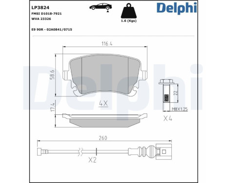 Bromsbeläggssats, skivbroms LP3824 Delphi