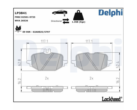 Bromsbeläggssats, skivbroms LP3841 Delphi