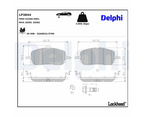 Bromsbeläggssats, skivbroms LP3844 Delphi