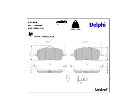Bromsbeläggssats, skivbroms LP3844 Delphi