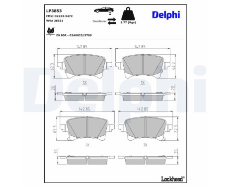 Bromsbeläggssats, skivbroms LP3853 Delphi