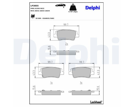 Bromsbeläggssats, skivbroms LP3855 Delphi