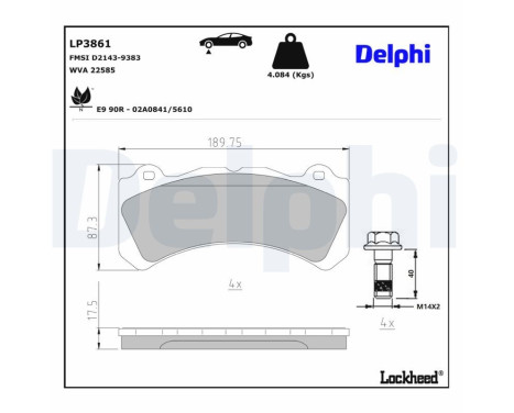 Bromsbeläggssats, skivbroms LP3861 Delphi