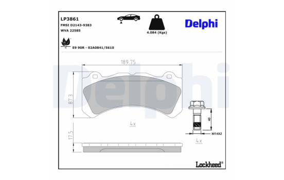 Bromsbeläggssats, skivbroms LP3861 Delphi