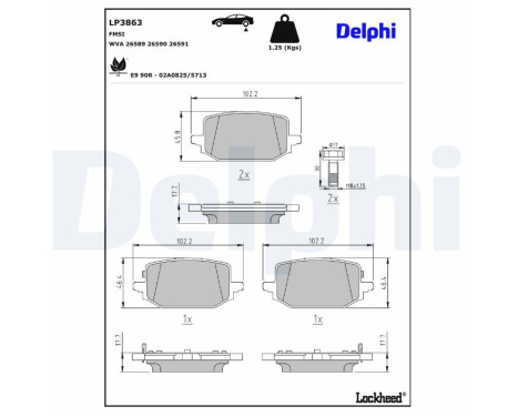 Bromsbeläggssats, skivbroms LP3863 Delphi