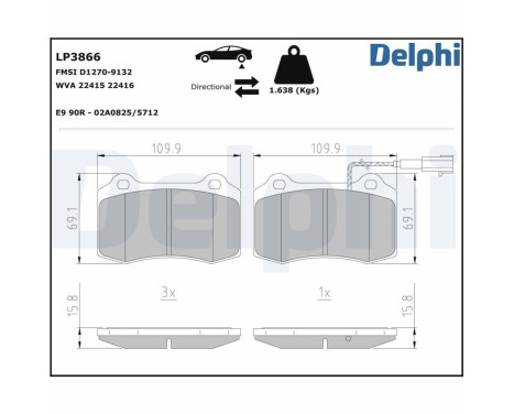 Bromsbeläggssats, skivbroms LP3866 Delphi