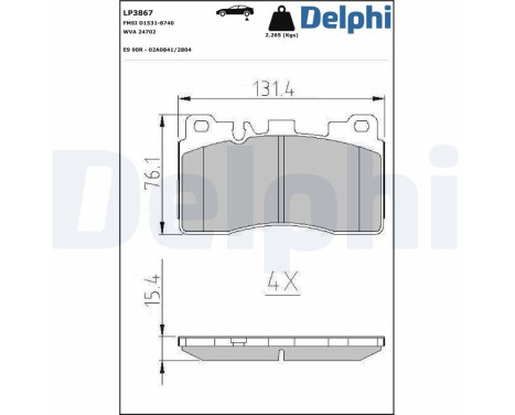 Bromsbeläggssats, skivbroms LP3867 Delphi