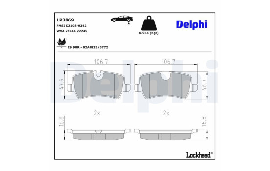 Bromsbeläggssats, skivbroms LP3869 Delphi