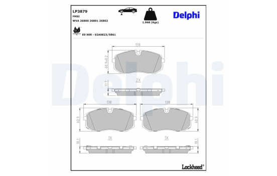 Bromsbeläggssats, skivbroms LP3879 Delphi