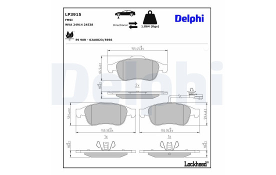 Bromsbeläggssats, skivbroms LP3915 Delphi