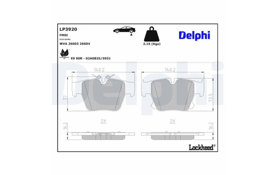 Bromsbeläggssats, skivbroms LP3920 Delphi
