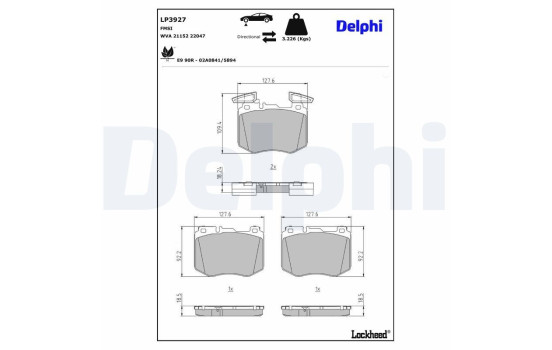 Bromsbeläggssats, skivbroms LP3927 Delphi