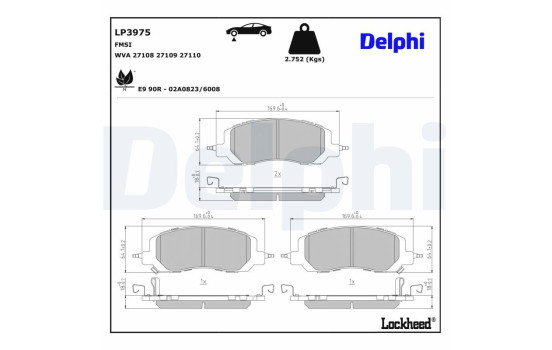 Bromsbeläggssats, skivbroms LP3975 Delphi