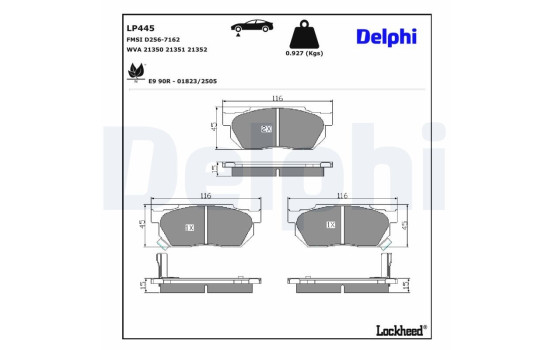 Bromsbeläggssats, skivbroms LP445 Delphi