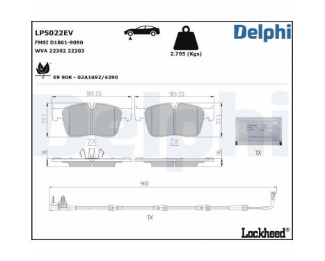 Bromsbeläggssats, skivbroms LP5022EV Delphi