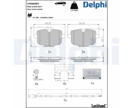 Bromsbeläggssats, skivbroms LP5069EV Delphi