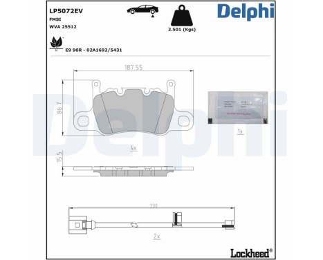 Bromsbeläggssats, skivbroms LP5072EV Delphi