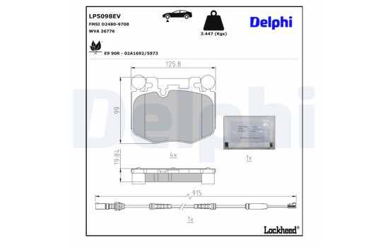 Bromsbeläggssats, skivbroms LP5098EV Delphi
