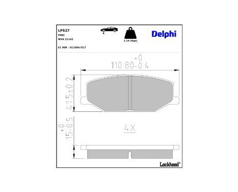 Bromsbeläggssats, skivbroms LP527 Delphi