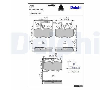 Bromsbeläggssats, skivbroms LP536 Delphi