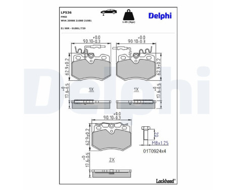 Bromsbeläggssats, skivbroms LP536 Delphi