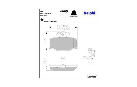 Bromsbeläggssats, skivbroms LP617 Delphi
