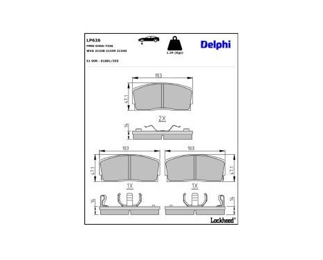 Bromsbeläggssats, skivbroms LP626 Delphi