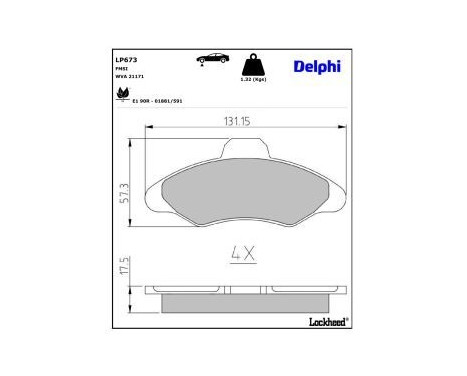 Bromsbeläggssats, skivbroms LP673 Delphi