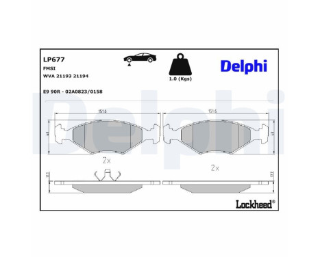 Bromsbeläggssats, skivbroms LP677 Delphi